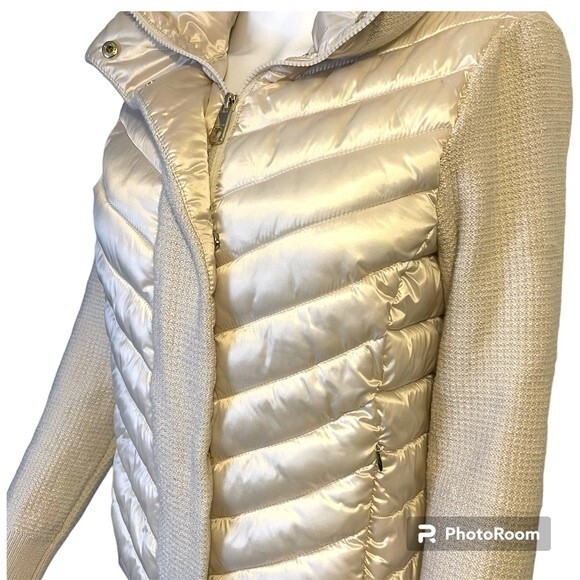 Calvin Klein Women's Sweater Trim Puffer Jacket Champaign Size M - Picture 2 of 12
